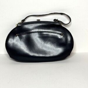 VTG Dofan 50s Handbag Purse France Rounded Top Handle Clasp Black Leather Gold